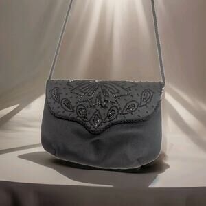 Vintage Kane-M Purse with Beads, Black Satin & Braided Strap